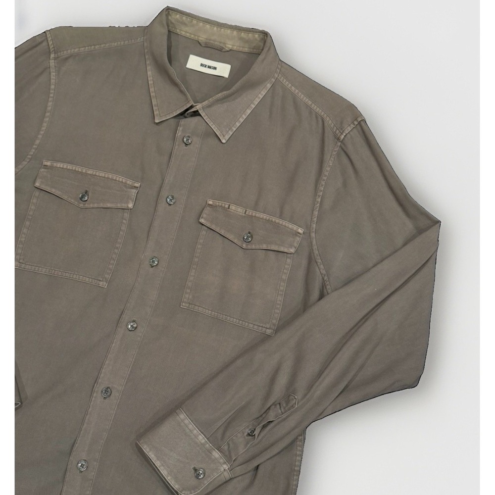 Buck Mason Bush Safari Western Ranch Work Shirt Olive Green Twill Button Up Sz M
